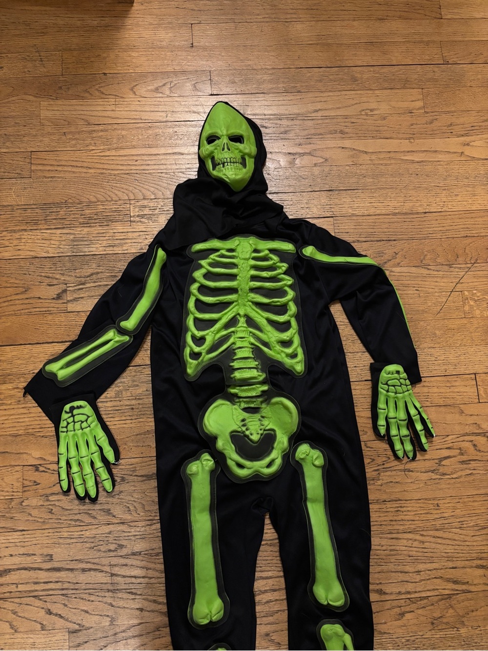 Kids Green Glow Skeleton Costume with Hood and Mask